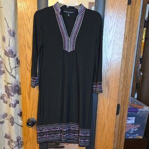 White House Black Market Black Midi Dress with Purple & Pink Trim